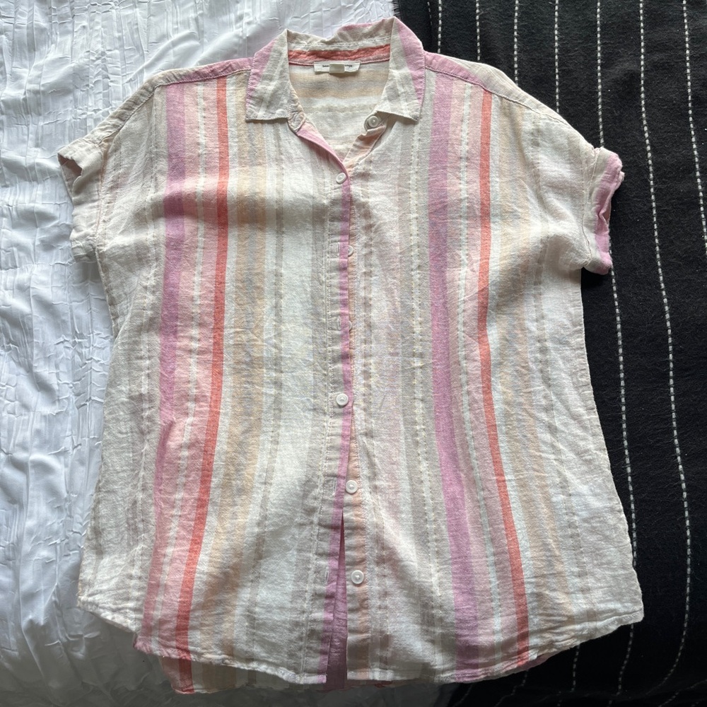 Stripe Linen Button Up Tshirt